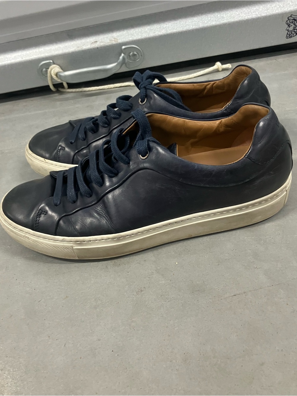 Hugo Boss Men's Made in Italy Navy Blue Leather Sneakers – Size 42